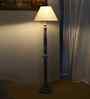 Off White Cotton Conical Wooden Floor Lamp
