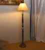 Off White Cotton Conical Wooden Floor Lamp