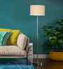 Off-White Cotton Drum Shade Steel Floor Lamp Steel Base