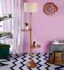 Off-White Cotton Drum Wooden Floor Lamp