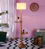 Off-White Cotton Drum Wooden Floor Lamp