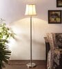 Off White Cottan Fabric Shade Club Floor Lamp With Steel Base