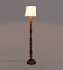 White Fabric Shade Floor Lamp with Brown Base