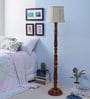 White Fabric Shade Floor Lamp with Brown Base