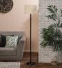 White Fabric Shade Floor Lamp with Brown Base