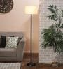 White Fabric Shade Floor Lamp with Brown Base