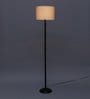 White Fabric Shade Floor Lamp with Brown Base