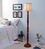 White Fabric Shade Floor Lamp with Brown Base