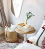 Off White Iron Frame Basket Tray (1Pc)