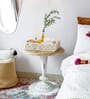 Off White Iron Frame Basket Tray (1Pc)