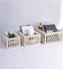 Set of 3 Off White Cotton Rope & Wooden Frame Oraganisers