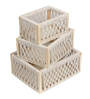 Set of 3 Off White Cotton Rope & Wooden Frame Oraganisers
