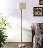 Off White Cotton Shade Club Floor Lamp With Steel Base