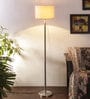 Off White Cotton Shade Club Floor Lamp With Steel Base