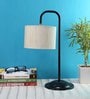 Off White Cotton Shade Study Lamp With Black Base