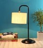 Off White Cotton Shade Study Lamp With Black Base