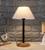 Turin Off White Cotton Shade Night Lamp With Wood Base