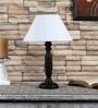 Premium Off White Cotton Shade Night Lamp With Wood Base