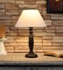 Premium Off White Cotton Shade Night Lamp With Wood Base
