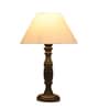 Premium Off White Cotton Shade Night Lamp With Wood Base