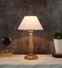 Hersey Off White Cotton Shade Night Lamp With Wood Base