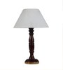 Canvas Off White Cotton Shade Night Lamp With Wood Base