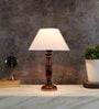 Canvas Off White Cotton Shade Night Lamp With Wood Base
