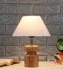 Imprisoned Off White Cotton Shade Night Lamp With Wood Base