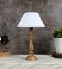 Hersey Off White Cotton Shade Night Lamp With Wood Base