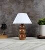 Estelle Off White Cotton Shade Night Lamp With Wood Base