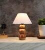 Estelle Off White Cotton Shade Night Lamp With Wood Base
