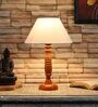 Genoa Off White Cotton Shade Night Lamp With Wood Base