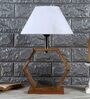 Fangio Off White Cotton Shade Night Lamp With Wood Base