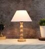 Syra Off White Cotton Shade Night Lamp With Wood Base