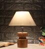 Imprisoned Off White Cotton Shade Night Lamp With Wood Base