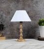 Syra Off White Cotton Shade Night Lamp With Wood Base