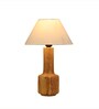 Mace Off White Cotton Shade Night Lamp With Wood Base