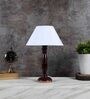 Canvas Off White Cotton Shade Night Lamp With Wood Base