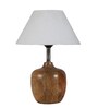 Modena Off White Cotton Shade Night Lamp With Wood Base