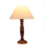 Canvas Off White Cotton Shade Night Lamp With Wood Base