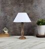 Naples Off White Cotton Shade Night Lamp With Wood Base