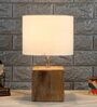 Moby Off White Cotton Shade Night Lamp With Wood Base