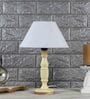 Matera Off White Cotton Shade Night Lamp With Wood Base