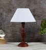 Verona Off White Cotton Shade Night Lamp With Wood Base