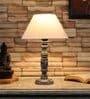 Amber Off White Cotton Shade Night Lamp With Wood Base