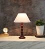 Premuim Off White Cotton Shade Night Lamp With Wood Base