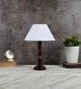 Premuim Off White Cotton Shade Night Lamp With Wood Base