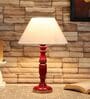 Salerno Off White Cotton Shade Night Lamp With Wood Base