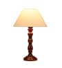 Premuim Off White Cotton Shade Night Lamp With Wood Base