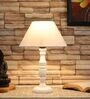 Taranto Off White Cotton Shade Night Lamp With Wood Base